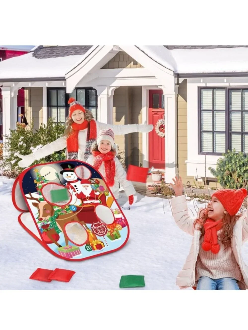 Christmas Bean Bag Toss & Dart Board Game Set Kids Adults Indoor/Outdoor Holiday
